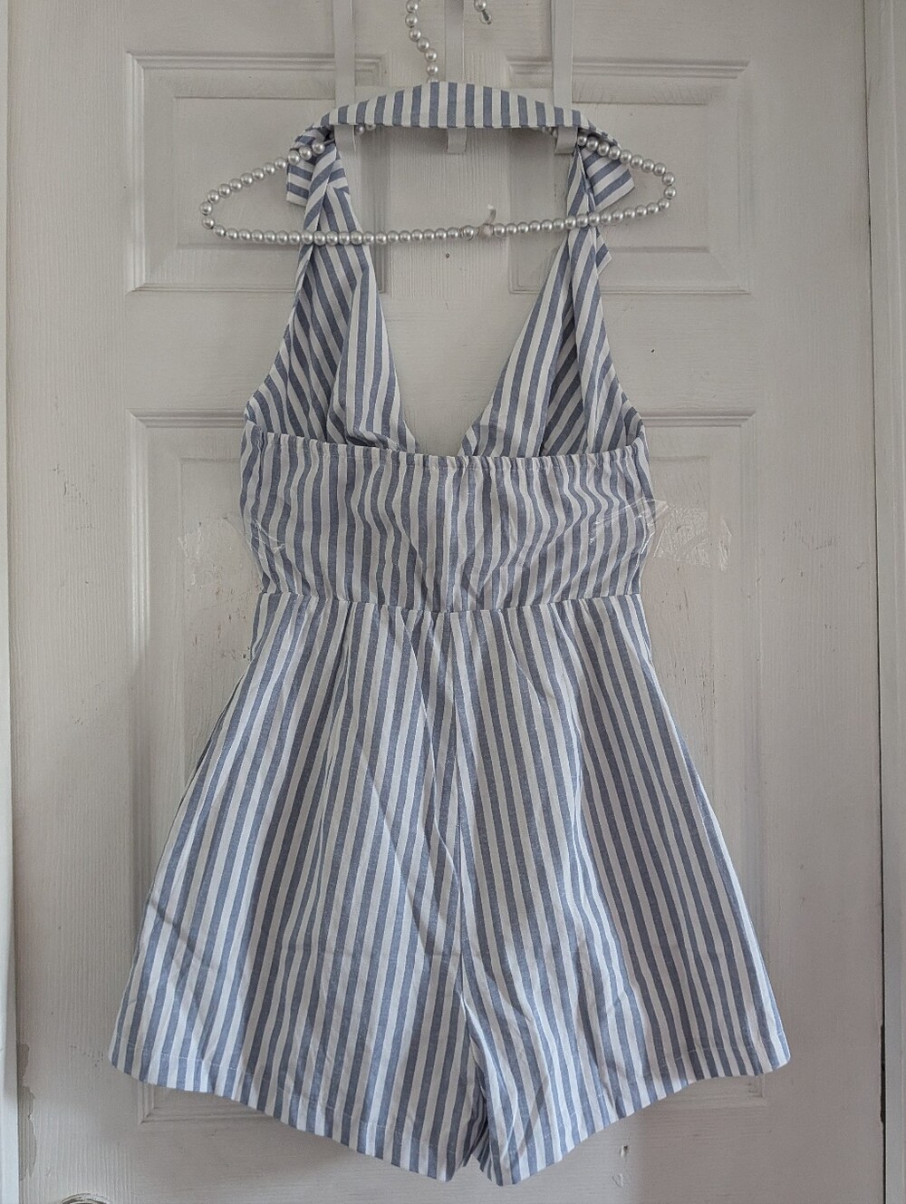 Commense Halter Tie Front Striped Romper - Picture 10 of 13